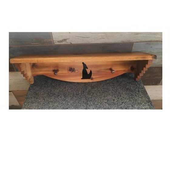 Solid Wood Shelf Southwestern Coyote Cutout  Two Pegs 23" Wide - Picture 5 of 6